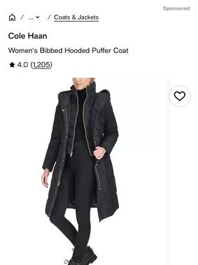 Cole Haan Black Long Puffer Coat with Hood